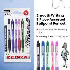 Zebra Z-Grip Smooth Assorted Ballpoint Pens - 5 Pack
