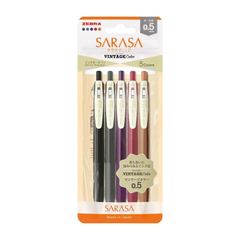Zebra Sarasa Clip Vintage Gel Pens - 5 Pack