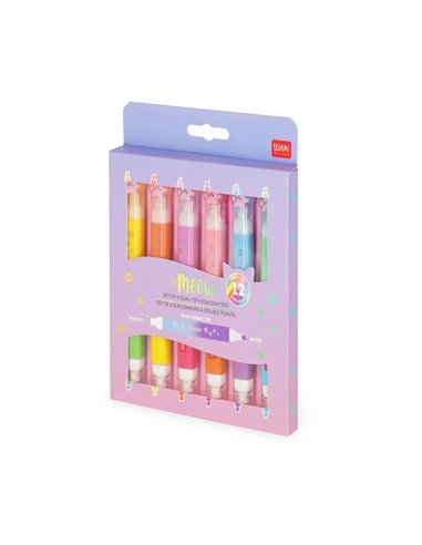 Legami Meow Kitty Dual-Tip Highlighters – Set of 6