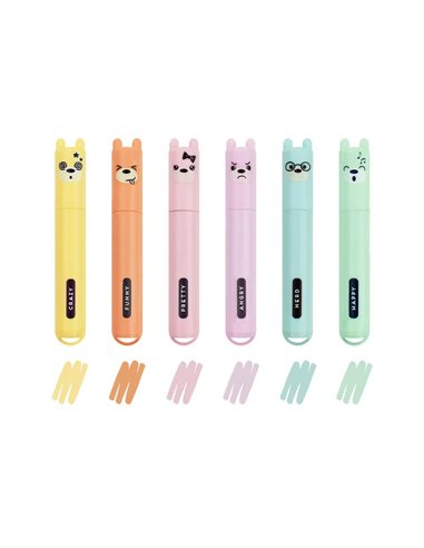 Legami Teddy's Style Mini Pastel Highlighters – Set of 6
